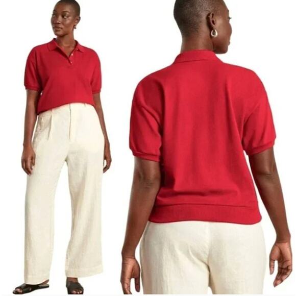 NWT Everlane The Collared Oversized Cotton Polo Shirt XS Red Academia Preppy - Picture 1 of 11